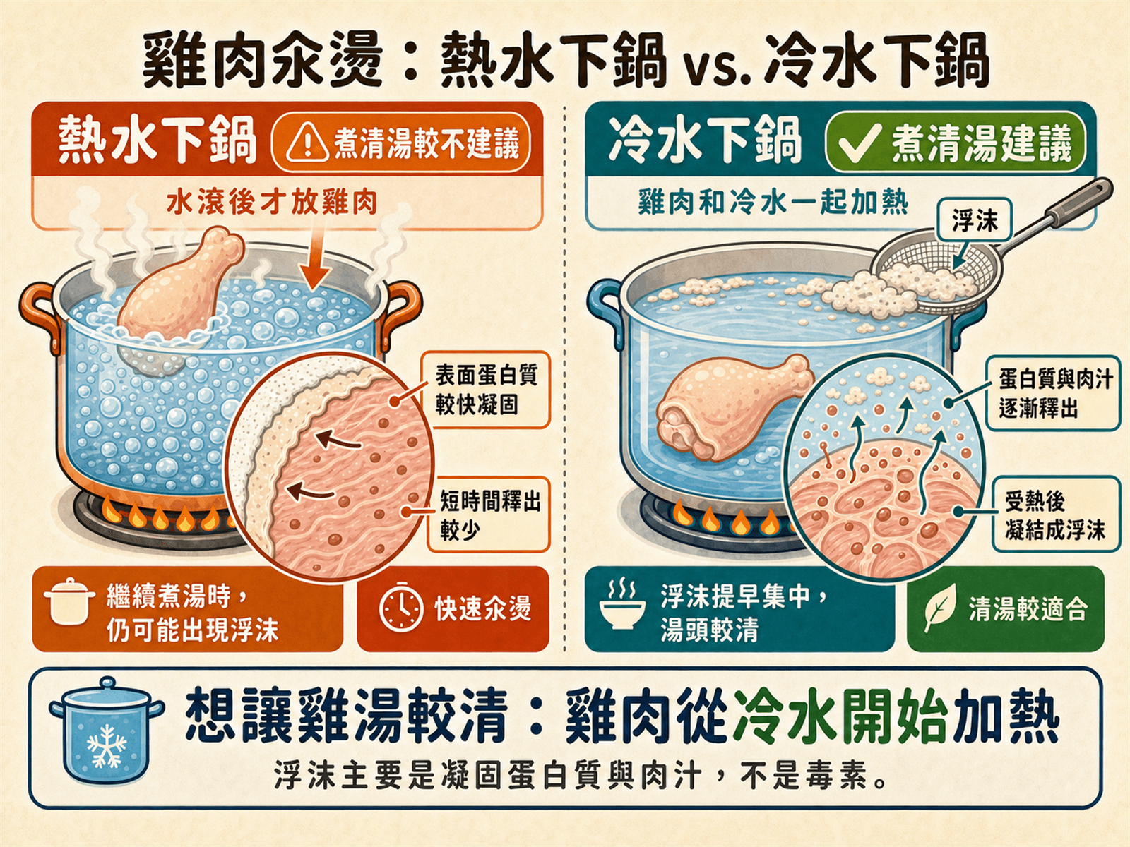 梁雞商行 雞肉汆燙為什麼要冷水下鍋?想讓雞湯清澈,關鍵在這一步